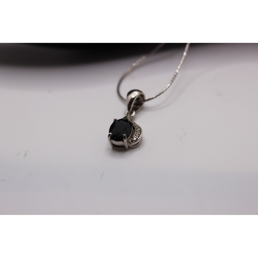 Sterling Silver 925 Dark Blue Sapphire Pendant Necklace 18 Inch Box Chain